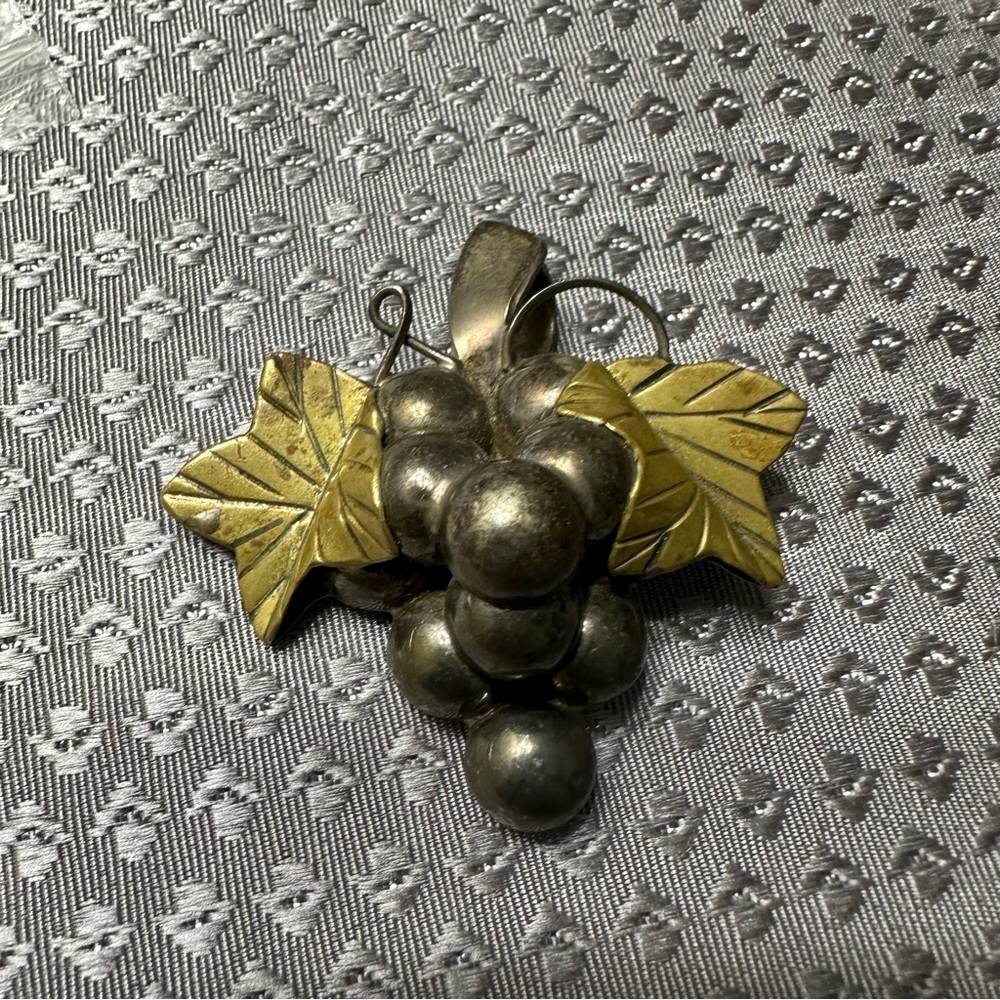 Taxco Silver and Gold Grape Leaf Brooch